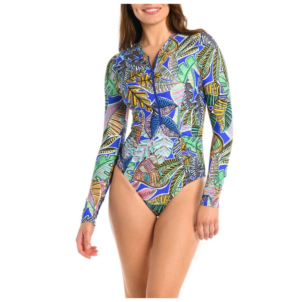 La Blanca Half Zip Long Sleeve One-Piece Rashguard Swimsuit US/XL